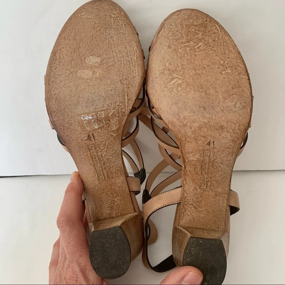 New ALBERTO FERMANI Strappy Block Heel Sandals Leather Tan Made In Italy - Picture 12 of 16